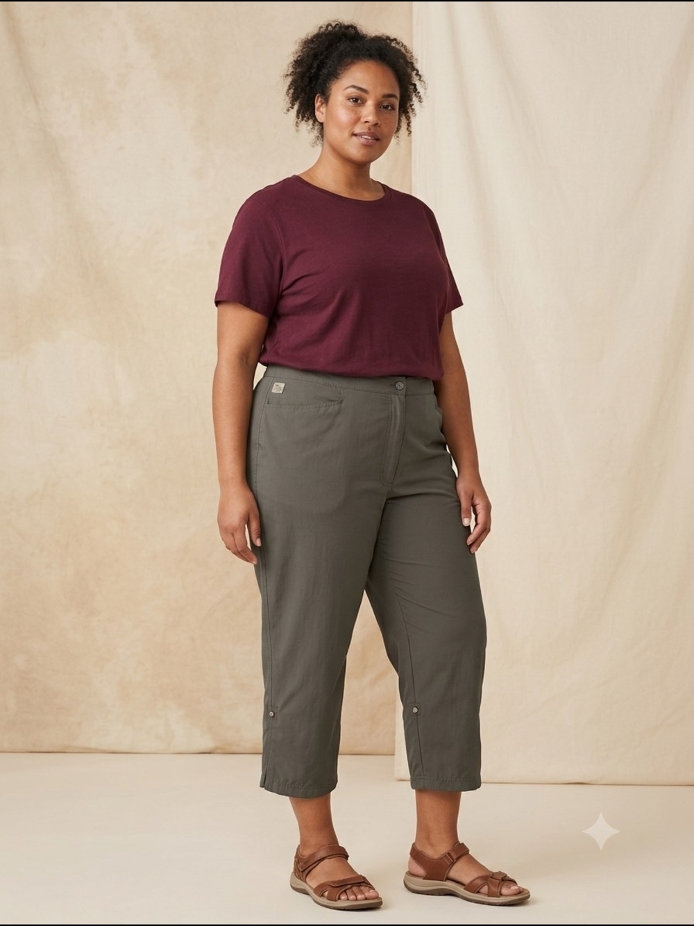 Tilley Plus-Size Convertable Gorpcore Cropped Capris in Green/Grey Women 18